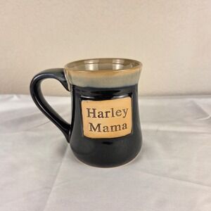 LTD Commodities Harley Mama Coffee Mug Black Tan Drip Glaze Stoneware Biker Gift